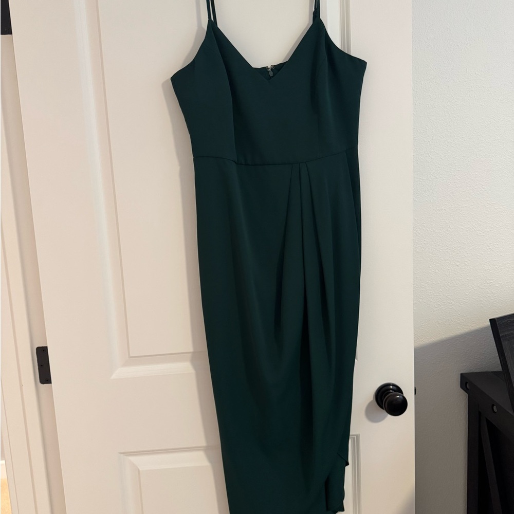 Lulu's Dark Green Midi Dress Adjustable Spaghetti Strap💚